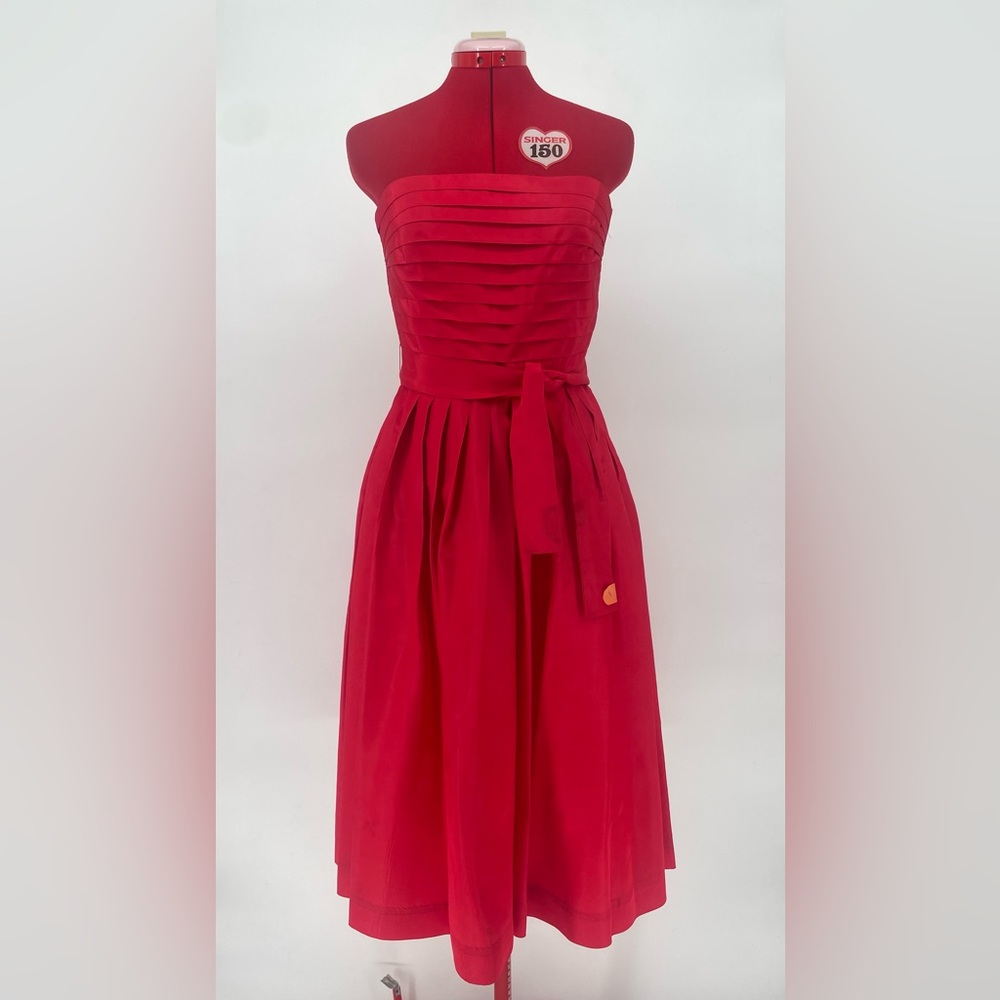 80s Does 50s Red Strapless Fit & Flare Party Dress With Boning
